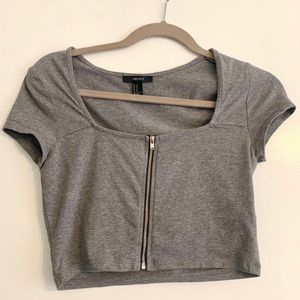 Forever 21 Grey Cropped Zip Up Tee